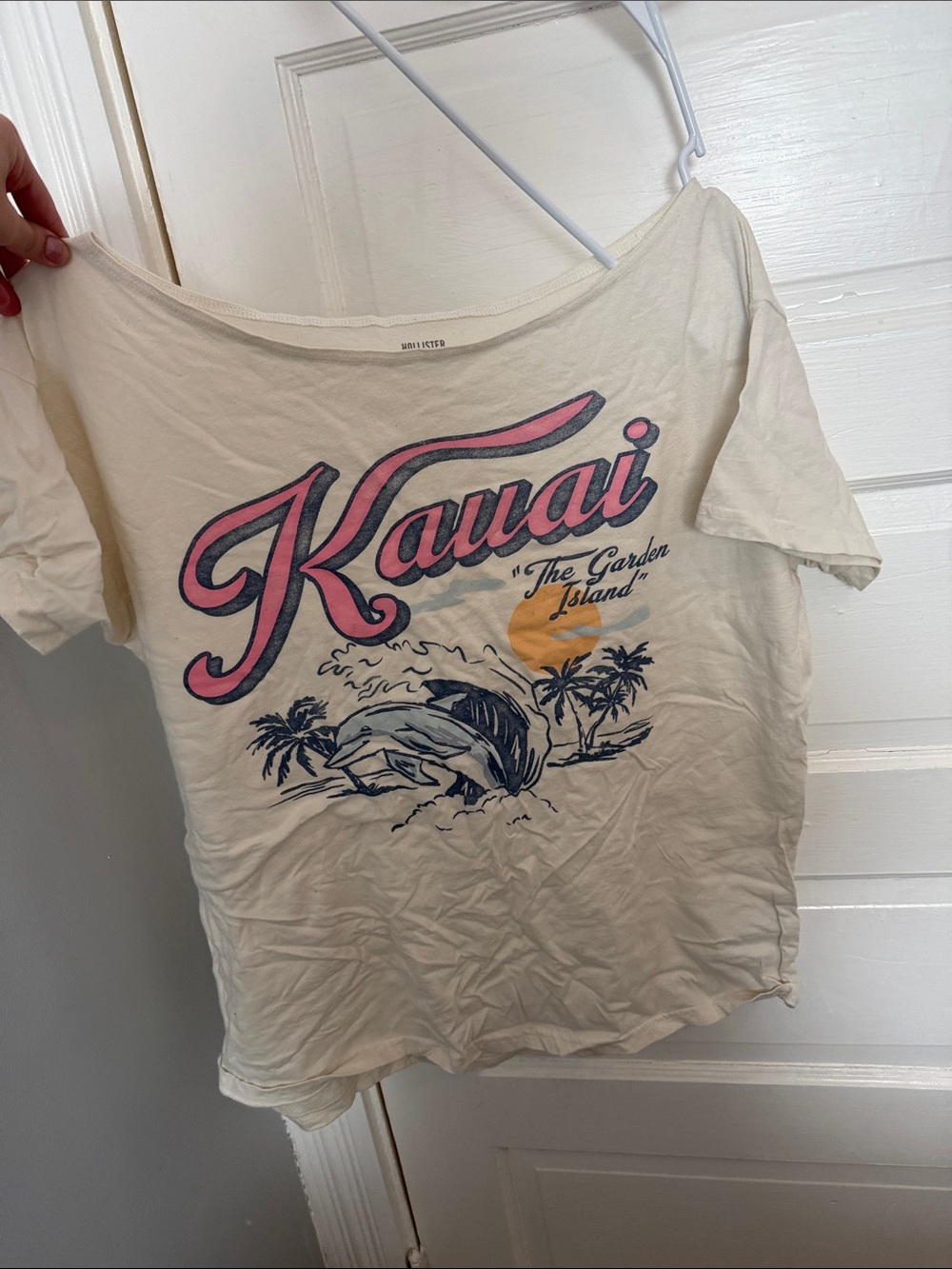 Hollister Cream Kauai Graphic Tee with Pink and Blue Print